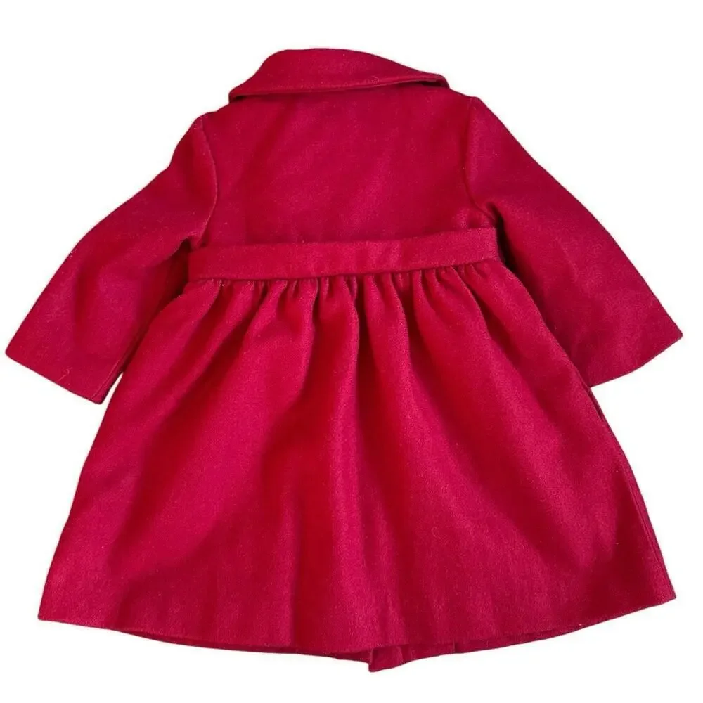 Girls Gymboree Red Holiday Christmas Wool Blend Pea Coat Size 12-24 months